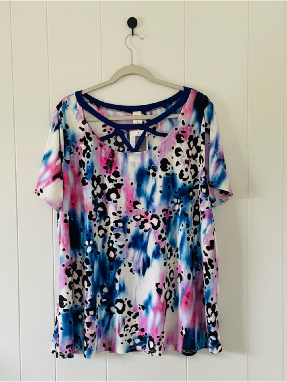 Sew In Love Blue & Pink Tie-Dye Leopard Short Sleeve Top